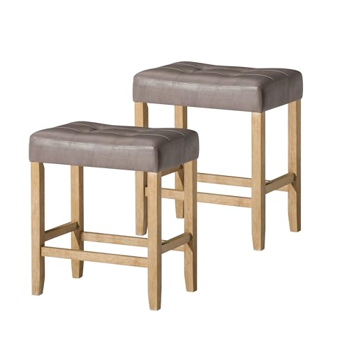 Carte: A La Carte Home Harper 31 Inch Tall Bar Height Backless Stool in Rustic Black Finish, Distressed Black Vegan Leather Upholstered Seat, Set of 2