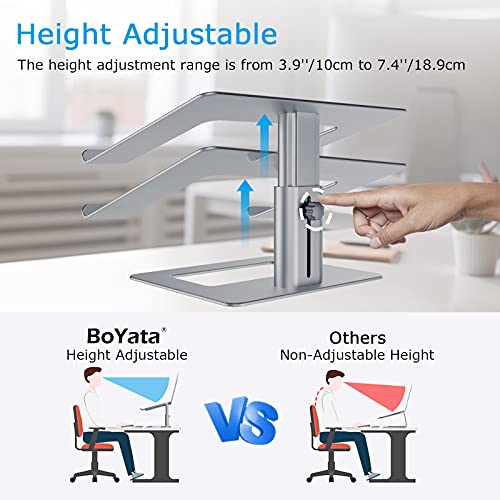 BoYata Laptop Stand, Ergonomic Aluminum Height Adjustable Computer Stand Laptop Holder for Desk, Compatible with MacBook Pro/Air, Dell, Lenovo, HP, Samsung, More Laptops 11-17