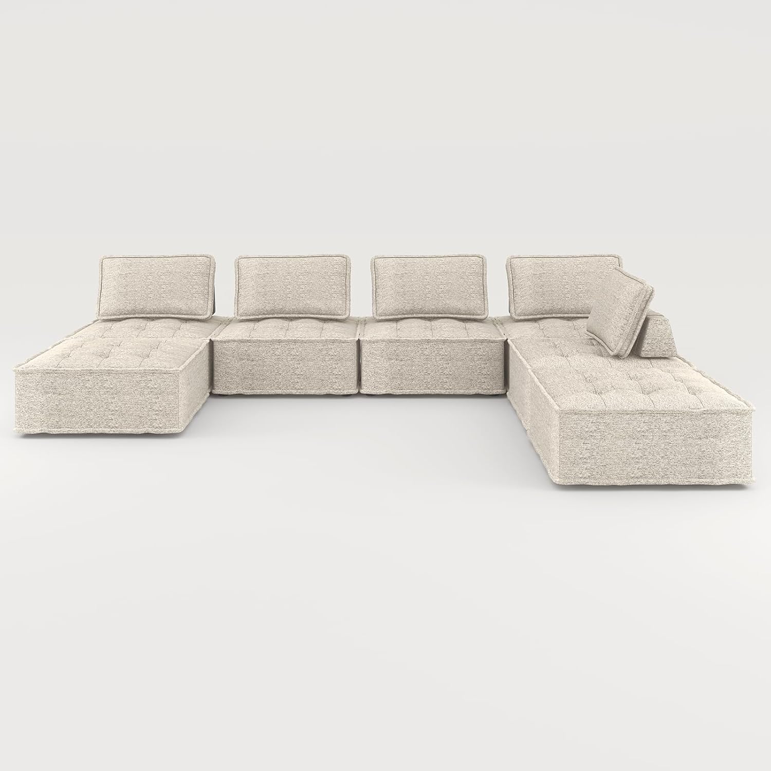 BALUS Sectional Sofa Couch, Modern Floor Sofa Couch with Soft Fabric, Armless Design for Living Room, Bedroom, Free Combination,7 PCS Beige