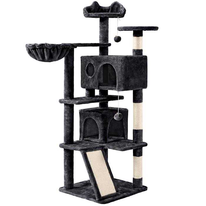 Topeakmart Black Plush Cat Tree with 2 Condos for Kittens - Pet Supplies online store