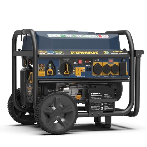 FIRMAN T09275 Tri Fuel Portable Generator, 11400W Electric Start, 120V/240V, CO Alert, 459cc Engine, 9-Gallon Tank, 11 Hrs Runtime, Wheel Kit, Ideal for Home Backup, RV, Camping & Emergency Power