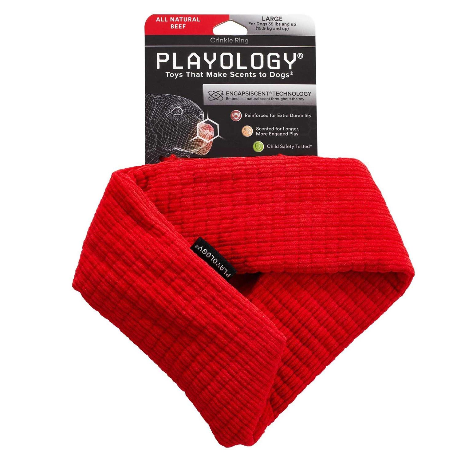 Playology Plush Crinkle Ring Beef Scented Dog Toy - Pet Supplies online store