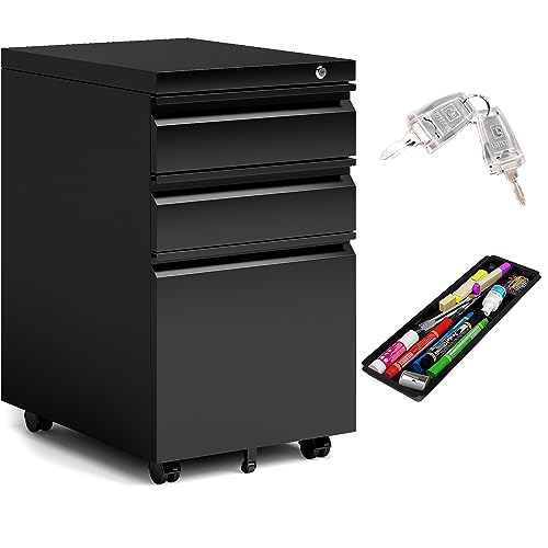 3 Drawer Storage Mobile File CABINETS Under Desk, for Legal & Letter File Anti-tilt Design with Lock Under Desk Office Drawers Fully Assembled