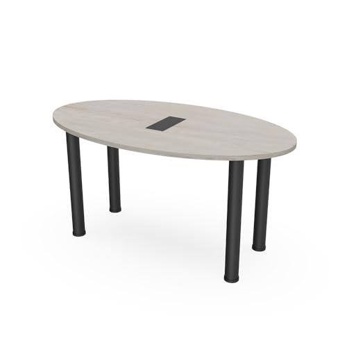 Small 5x3 Oval Conference Table with Silver Post Legs | Harmony Series | 4 Person Meeting Room Table | Black Cypress