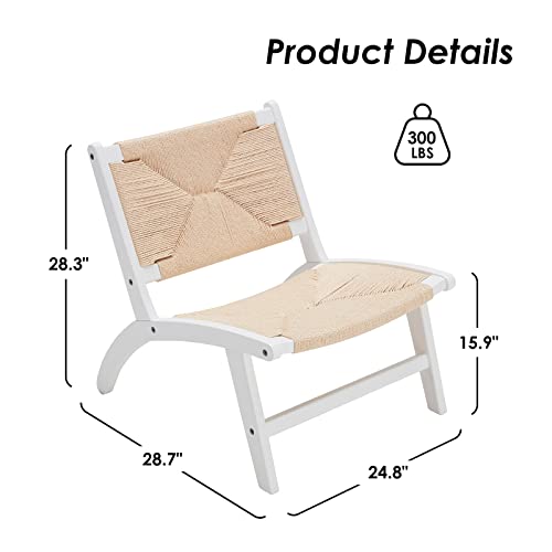 Beech Modern Leather Accent Chairs for Living Room,Mid Century Lounge Chair,Side Brown Leather Chair Indoor Boho Scandinavian Cognac Woven Rattan Faux Leather Accent Chair