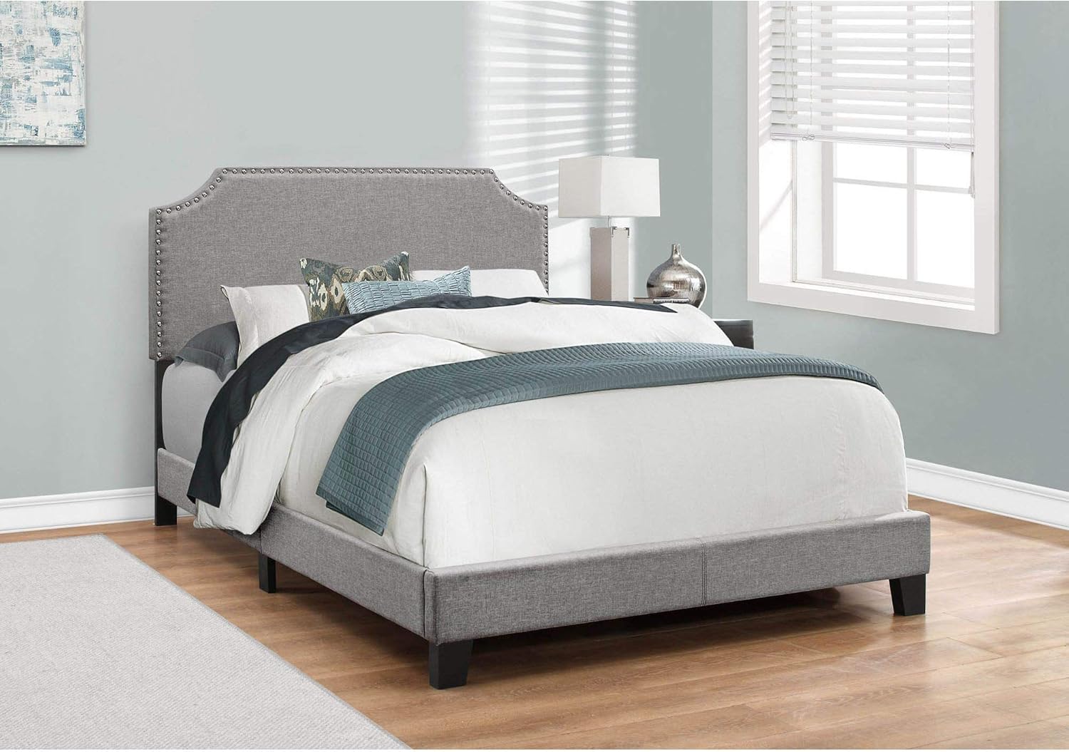 Offex Contemporary Full-Double Size Linen-Look Bed Frame, Grey - 52 lbs
