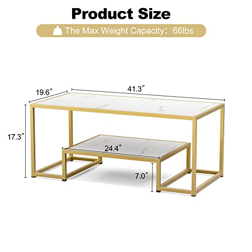 High Gloss Coffee Table for Living Room with Gold Metal Frame and open Storage Shelf, Modern accent Center Table Black Dining Table for Home Furniture Office Decor