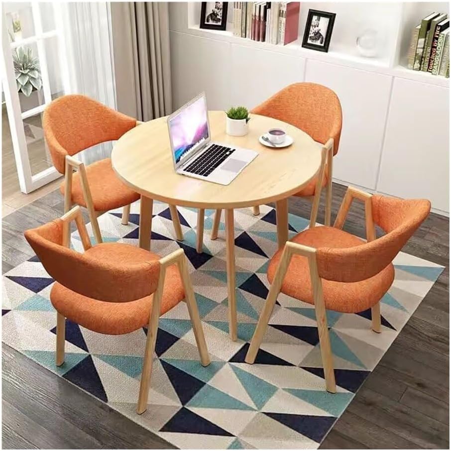 Round Dining Table Set for 4, Modern Kitchen Table and Chairs Set Round Faux Marble Dining Table Set Reception Table Set Upholstered Chair(Yellow,Orange2)