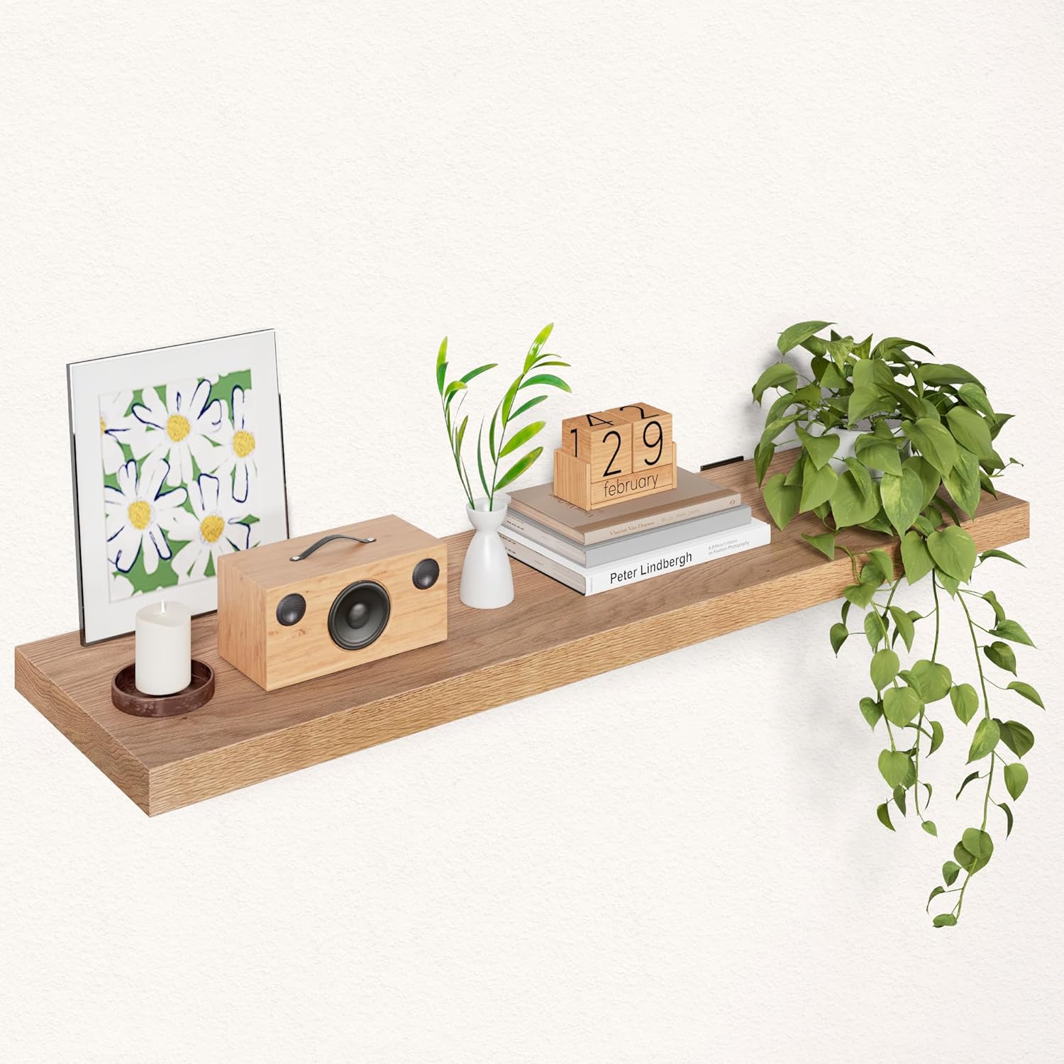 36 Inch Oak Floating Shelves - 10 Inches Deep Solid Oak Floating Shelves for Wall, Rustic Wood Live Edge Floating Shelves Wall Mounted, Heavy Duty Large Floating Shelf for Under TV, Any Room.