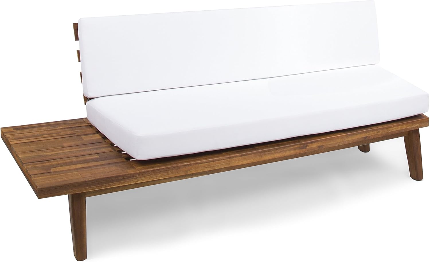 Christopher Knight Home Eulah Indoor Minimalist Acacia Wood Left-Sided Sofa with White Cushions, Sandblast Finish / White