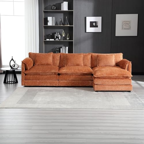 U-Shaped Oversized Chenille Upholstered Modular Sectional Sofa Modern Deep Seat Reversible Chaises Cloud Couch Convertible Living Room Sleeper Sofabed with Movable Ottomans for Home, Apartment