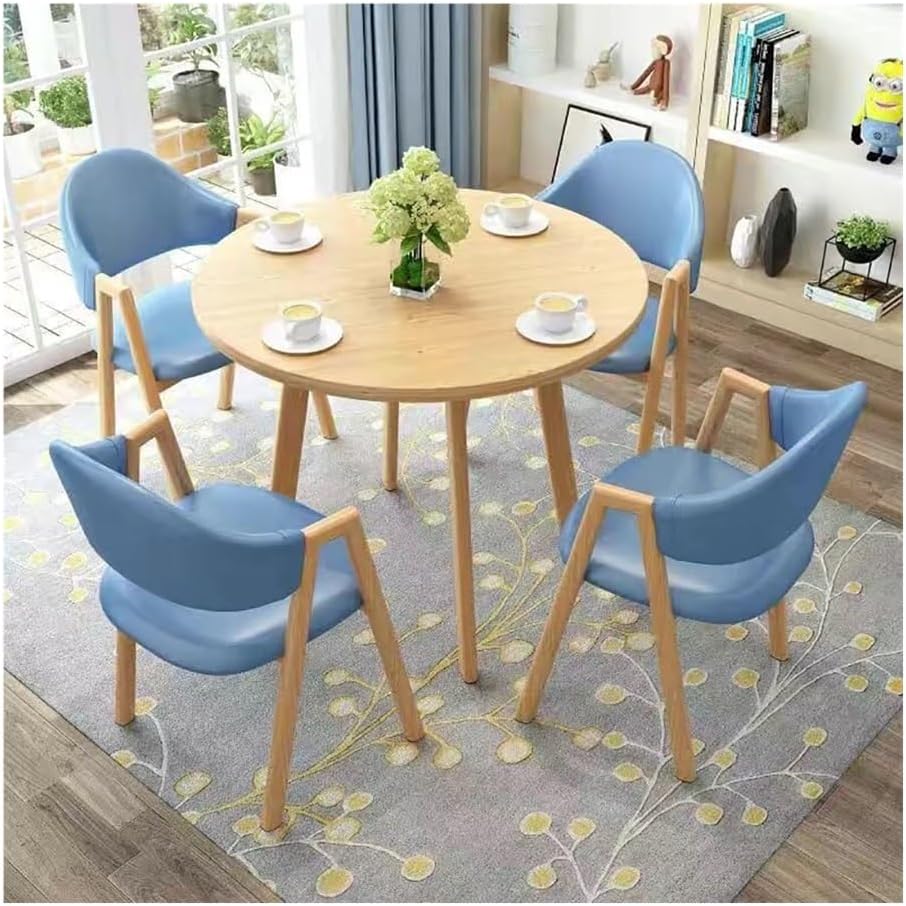 Round Dining Table Set for 4, Modern Kitchen Table and Chairs Set Round Faux Marble Dining Table Set Reception Table Set Upholstered Chair(Yellow,Blue 2)