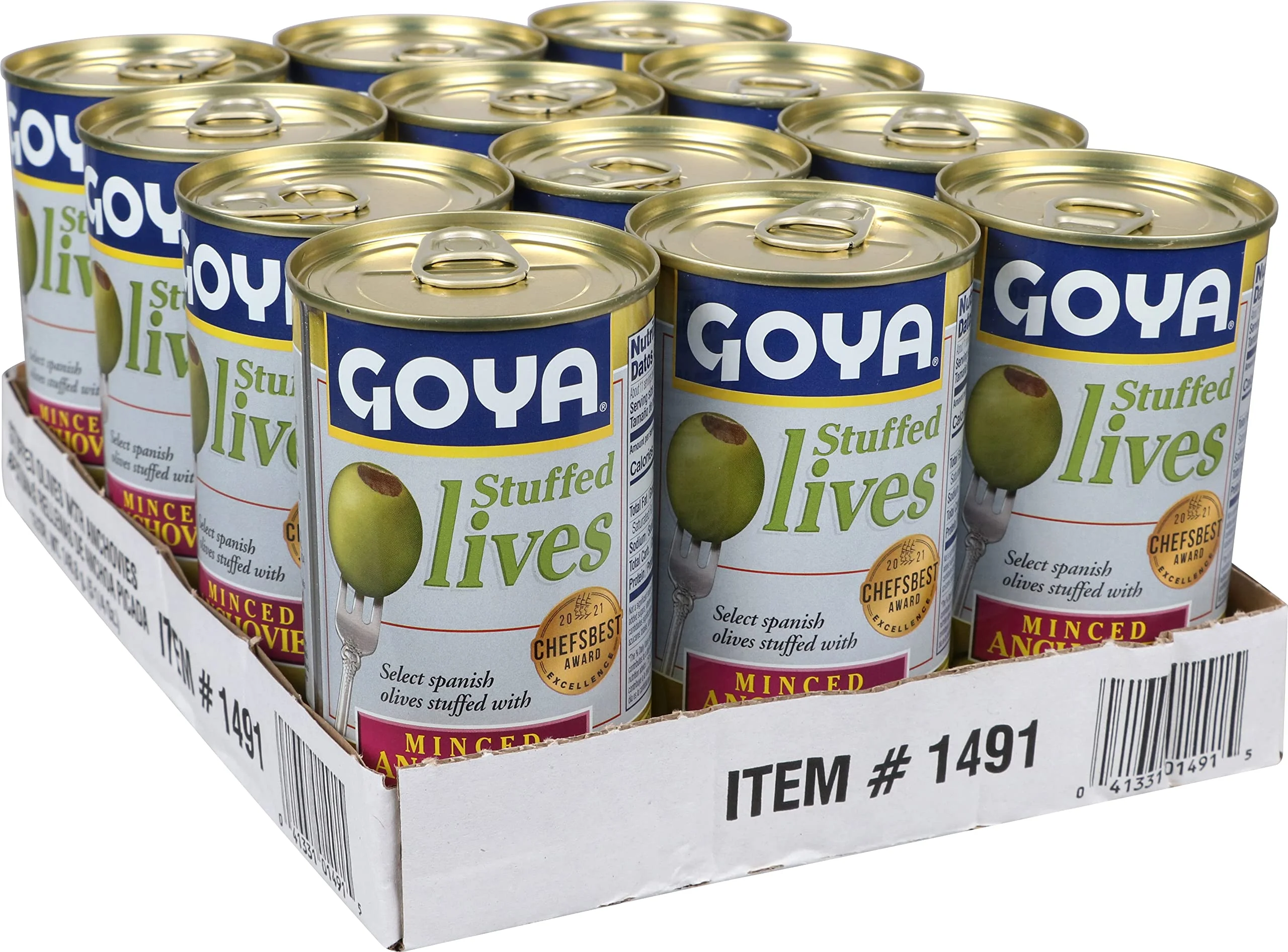 Goya Foods Manzanilla Olives Stuffed With Anchovies, 5.25 Ounce (Pack Of 12)