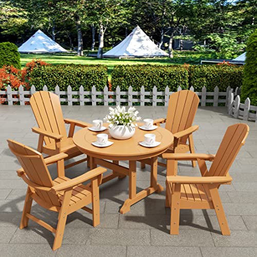 WestinTrends Malibu 5 Piece Adirondack Patio Dining Set, All Weather Poly Lumber Outdoor Table and Chairs Furniture Set, 47