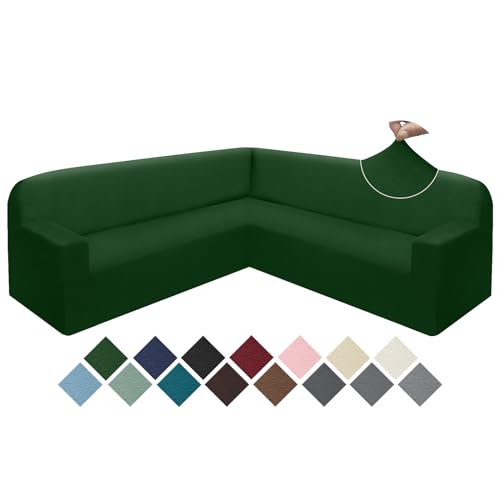 L Shaped Couch Covers for Sectional Sofa Soft Fleece Corner Sofa Covers Washable Stretch Sofa Slipcover U Shape Furniture Protector for Living Room with Elastic Bottom (Light Brown, X-Large)