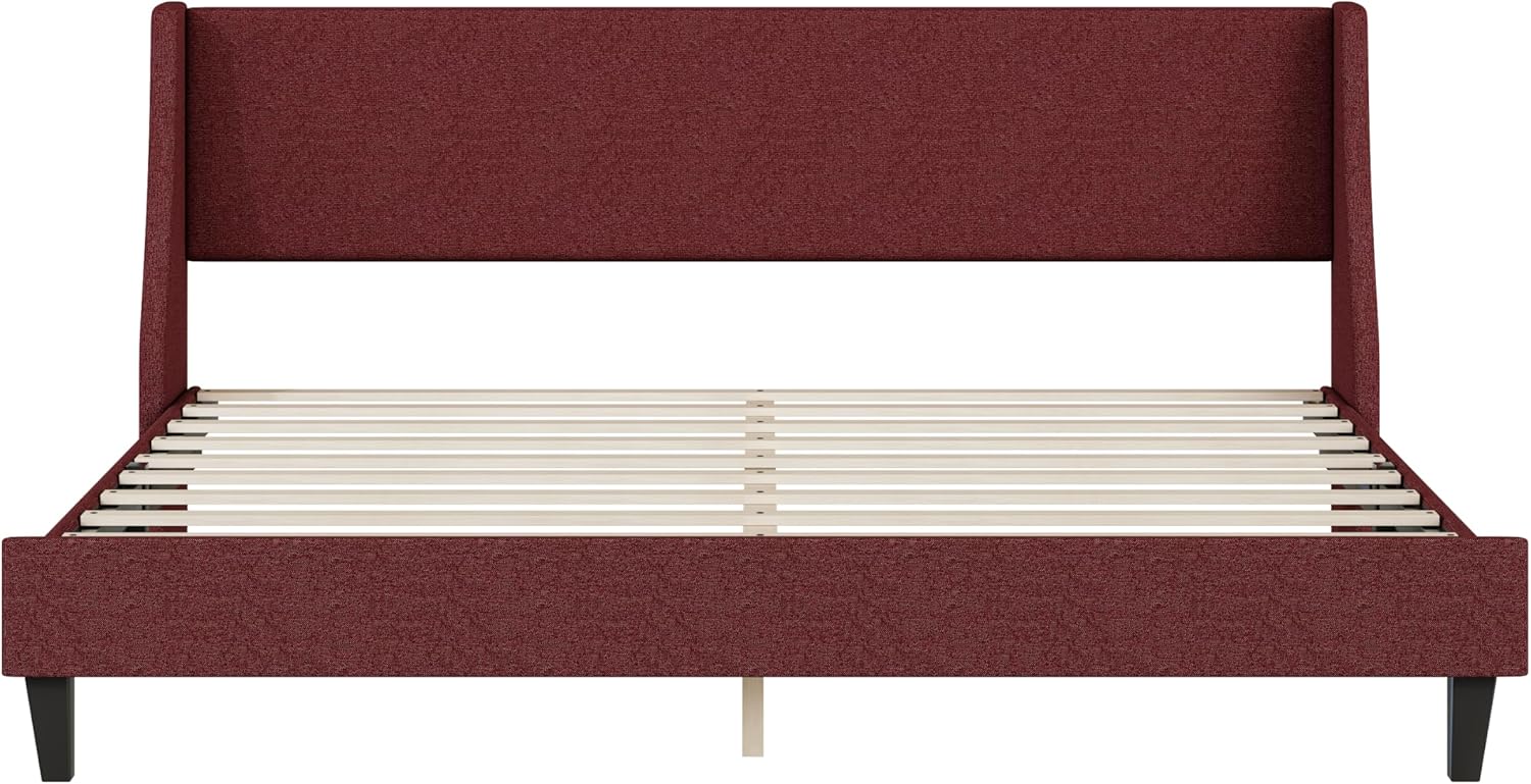 Luxury Linen Elegance: King Size Upholstered Bed Frame with Adjustable Headboard, Wooden Slats, No Box Spring Needed, Easy Assembly, Mattress Foundation, Orange