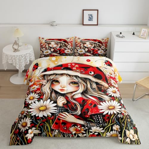 Manfei Girls Women Princess Comforter Set Queen,Blue Castle Dreamy Comforter Set Kids Bedroom Decor,Flowers Garden Princess Bed Set,Fairy Tale Theme Duvet Insert Cute Blanket,Gifts for Girls