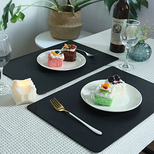 Placemats for Dining Table Set of 6 Black Leather Waterproof Heat Resistant Washable Place Mats Indoor Outdoor Kitchen Table Mats Easy to Clean