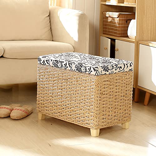 Hand Woven Wicker Storage Trunk Chest,Natural Rattan Storage Ottoman,Country Style Ottoman Bench with Storage Organizer for Livingroom Bedroom Bench-Natural f 70x30x40cm(28x12x16inch)