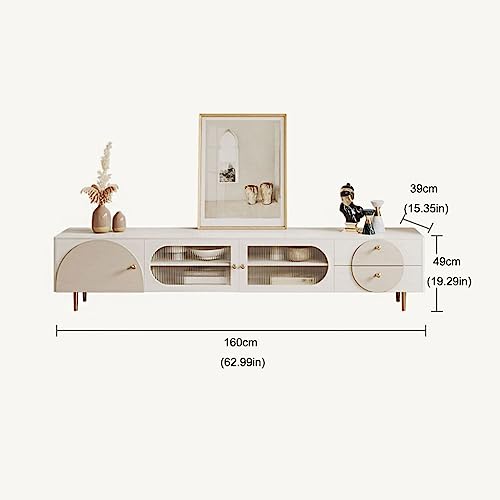 Tv Stand Tv Table Stand Modern Minimalist Cream Wind TV Cabinet Living Room Sideboard Bedroom Locker with Transparent Glass Door Tv Stands for Living Room