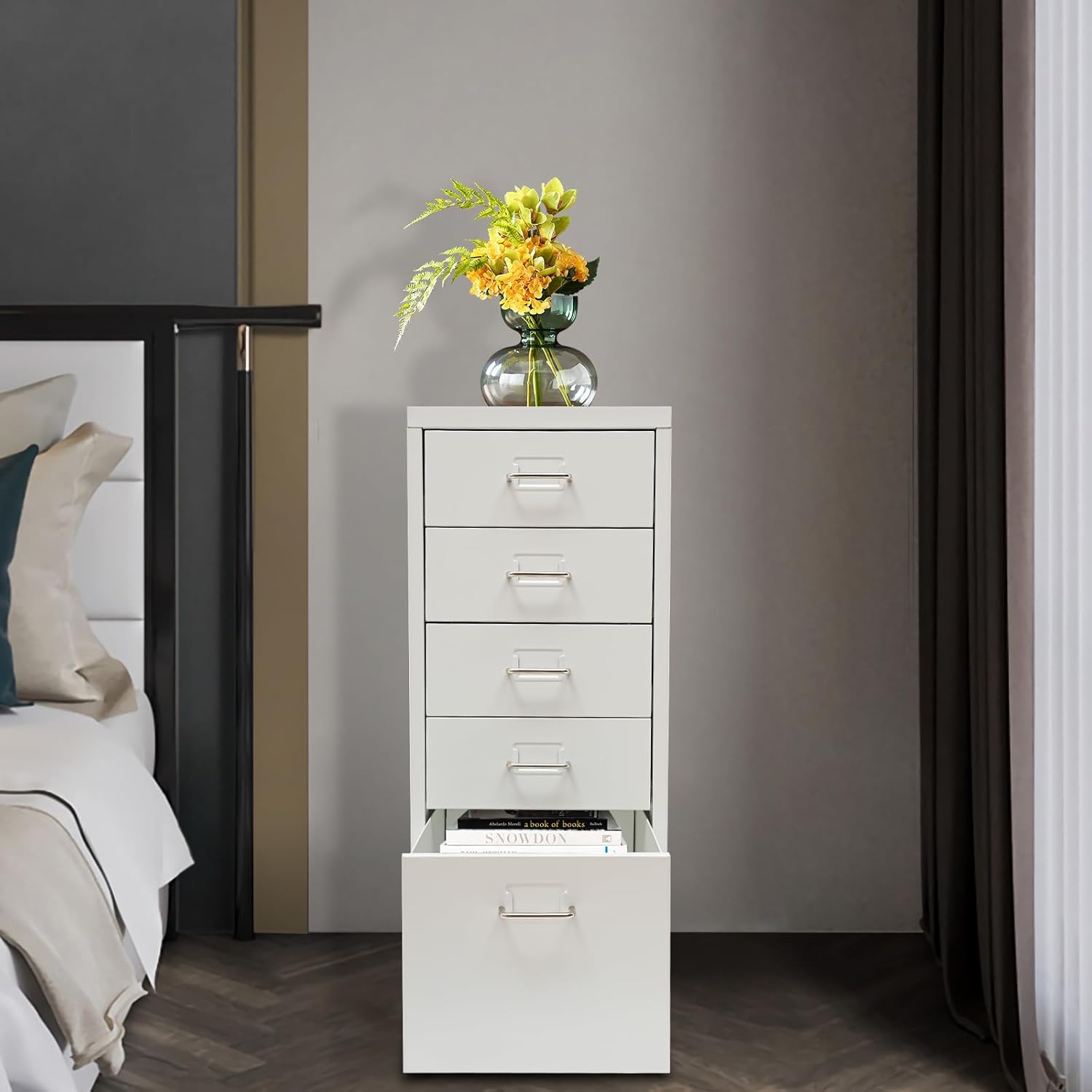 File Storage Cabinet,Storage Cabinet with 5 Drawers, 5-Drawer Storage Cabinet with Wheels,File Cabinet,Office Cabinet with Drawers, Home Office,White,for kitchen,Bedroom,Living Room