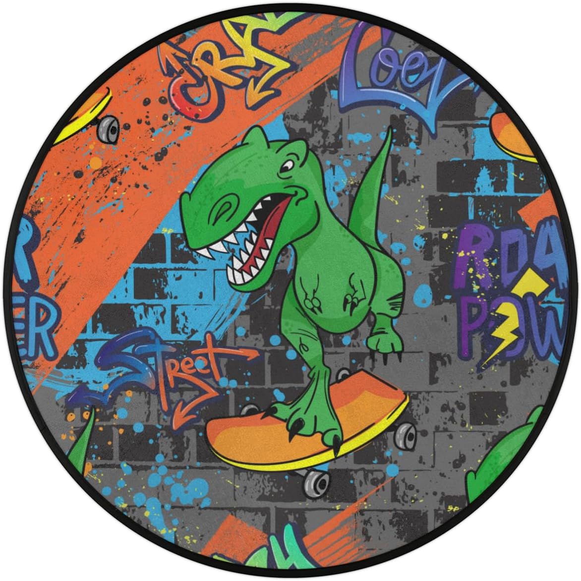 3 Ft Dinosaur Skateboard Round Desk Chair Mat Non-Slip Soft Desk Floor Mat Washable Floor Mat for Office Living Room Bedrooms Laundry Room Foyer Doorway