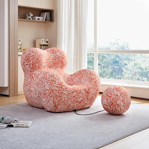 Modern Lazy Sofa Fireside Chair Floor Sofa Italia Minimalist High-Density Foam Floor Couch Upholstered Lazy Couch Bubble Couch for Living Room Bedroom Orange