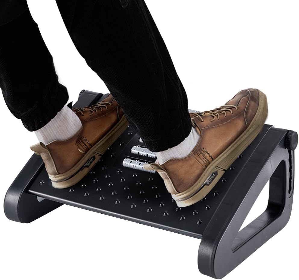 Foot Rest, Six Heights Adjustable Foot Rest for Under Desk at Work, Ergonomic Foot Stool for Under Office Desk. Under Desk Footrest with Foot Massage Roller, Chair Footrest for Leg Rest