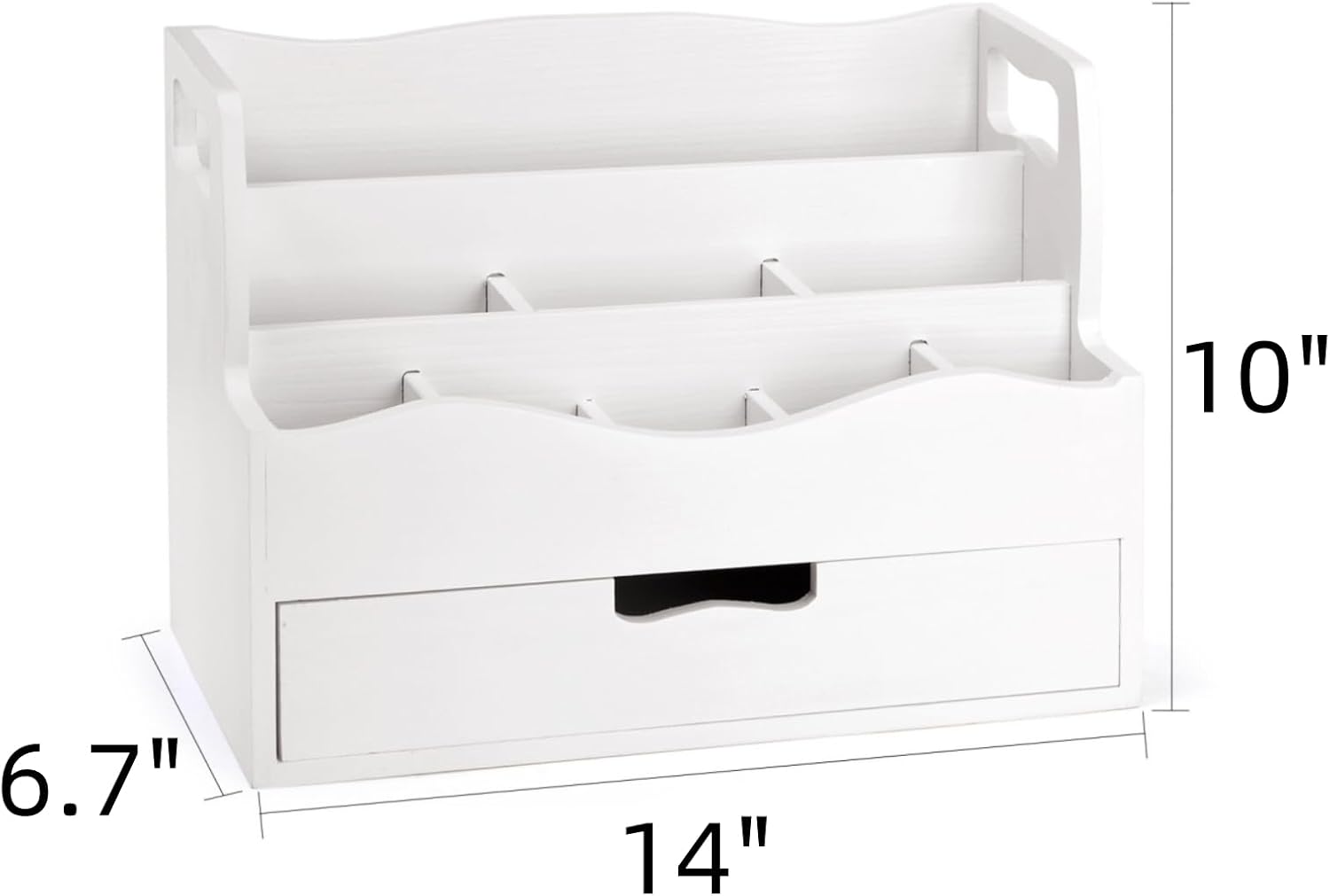 Dicunoy White Wood Office Desk Organizers and Accessories, Wooden Countertop Mail Organizer with Drawer, 9 Compartments Tabletop Mail Sorter for Storage Stationary, Papers, Notebook, Cosmetics