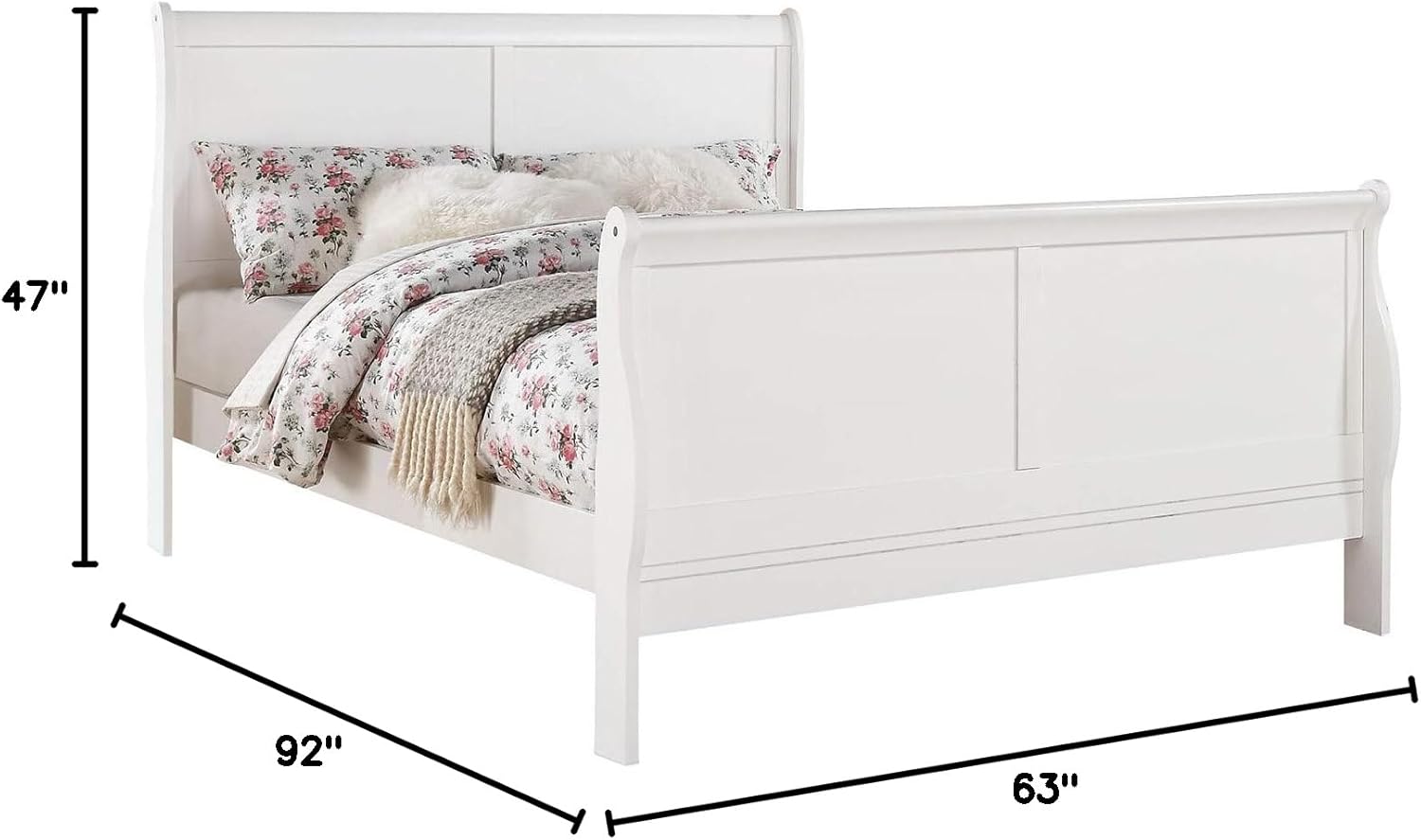 Acme Louis Philippe III Queen Wooden Sleigh Bed in White