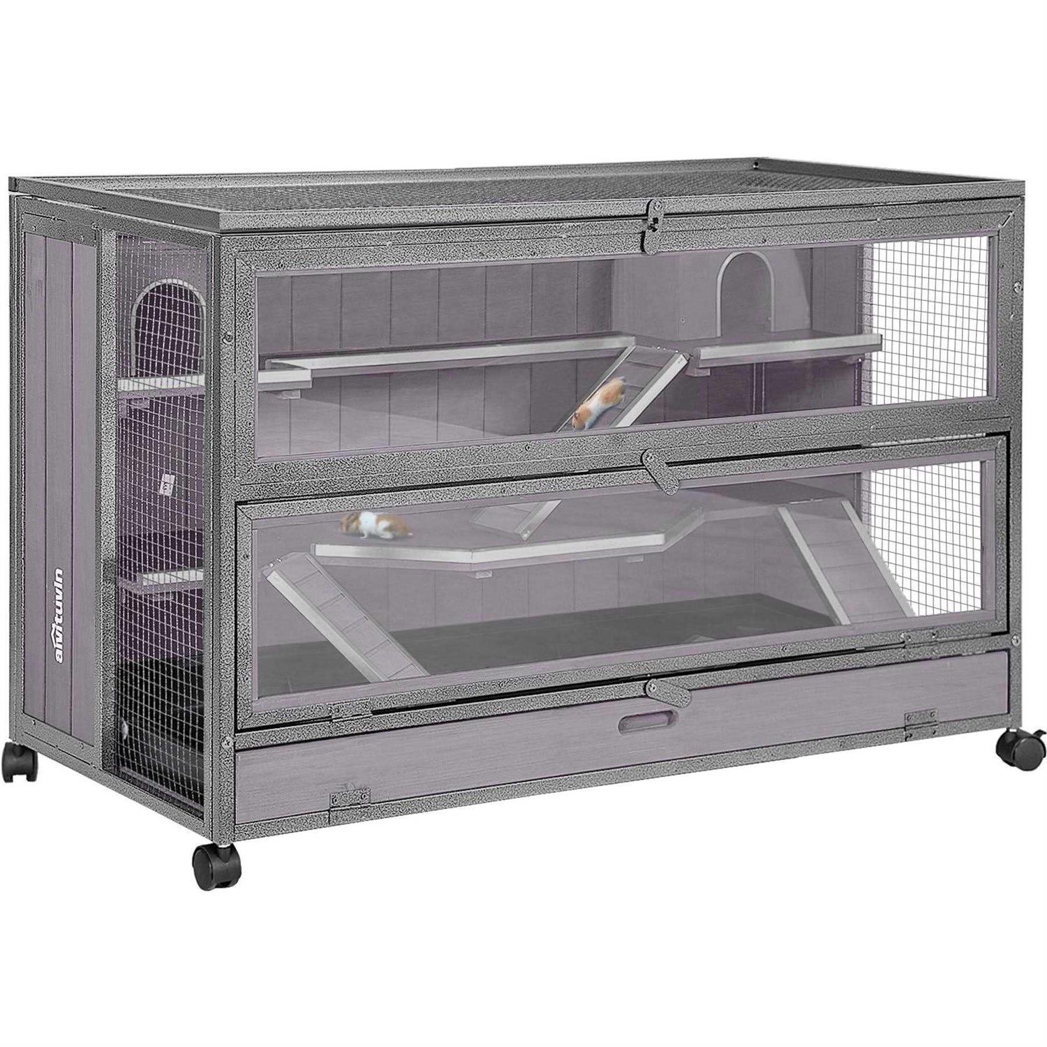 Aivituvin Wooden Hamster Cage Guinea Pig Cage with Iron Frame - Pet Supplies online store