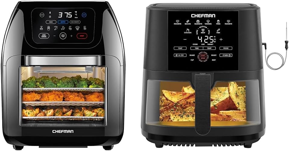 CHEFMAN Multifunctional Digital Air Fryer+ Rotisserie, Dehydrator, Convection Oven, 17 Touch Screen & Air Fryer 8 Qt with Probe Thermometer, 8 Preset Functions