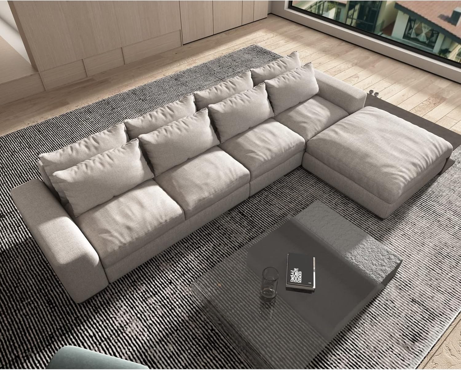 Overstock Modern Sectional Sofa with Feather and Down Light Grey Soft