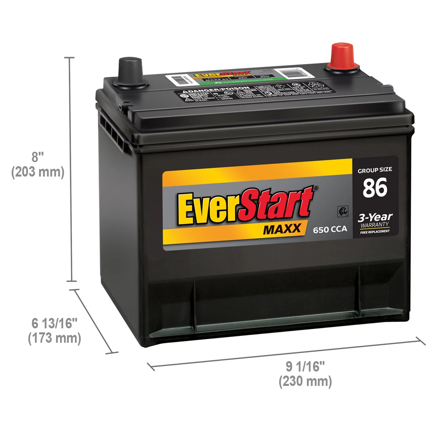 EverStart Maxx Lead Acid Automotive Battery, Group Size 86 12 Volt, 650 CCA