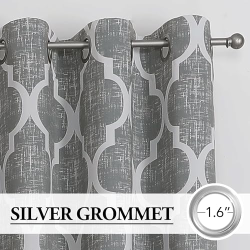 Beauoop 100% Blackout Curtains 96 Inches Long 2 Panels for Bedroom Living Room Blue Grey Moroccan Geo Room Darkening Thermal Insulated Soundproof Grommet Top Window Treatments Drapes, 50x96 Set of 2