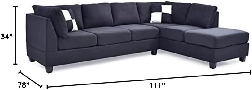 MAKLAINE Contemporary Microsuede Versatile Sectional in Black Finish