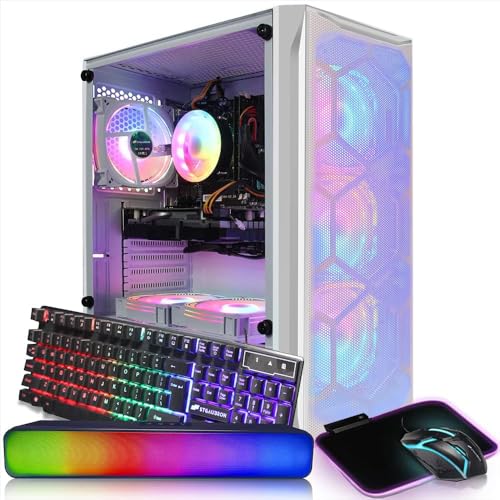 STGAubron Gaming PC Desktop Computer, Intel Core I7 up to 3.9 GHz, Radeon RX 580 8G, 16G RAM, 512G SSD, WiFi, Bluetooth 5.0, RGB Fan x6, RGB BT Sound Bar, Windows 10 Home