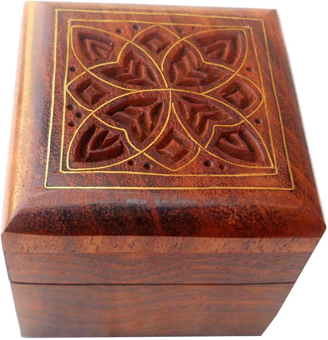 Handcrafted Brass Inlay Sheesham Wood Jewelry Box - Specially for Rings - Size 2