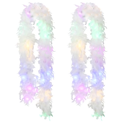 4.4 Yards 40G LED Feather Boa for Craft Home Party Costume, 4 Pcs Turkey Feather Boas, LED Light