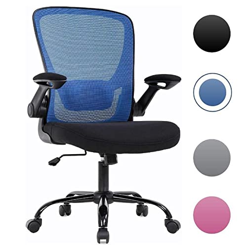 Home Office Chair Mesh Desk,Computer Chairs,Executive Chair Adjustable Height Mid Back Task Chair with Lumbar Support Armrest Swivel Task Chair Ergonomic Chairs for Home Office(Blue)