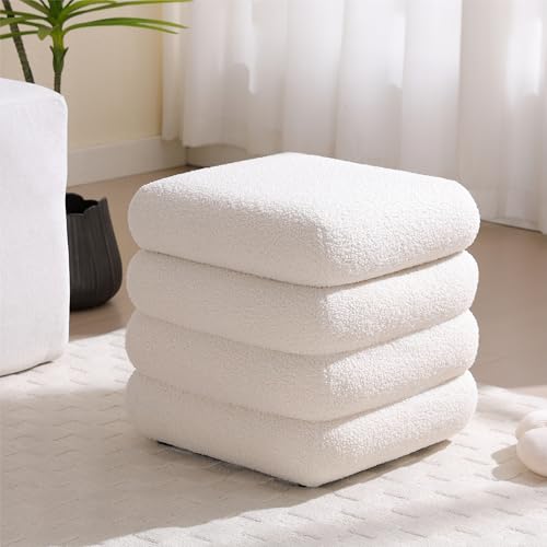 ONEVOG Square Sherpa Storage Ottoman, 19 Inch Couch Storage Foot Rest for Living Room Toys, Black Vanity Stool Soft Tufted Fabric Pouf, Footstool Seat for Bedroom, Dorm