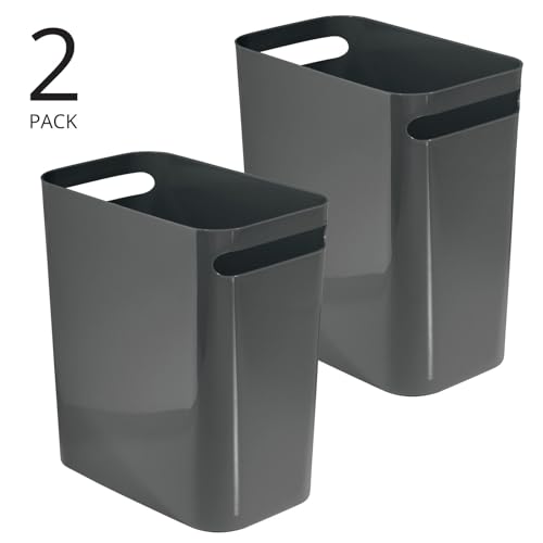 mDesign Plastic Slim Large 2.5 Gallon Trash Can Wastebasket, Classic Garbage Container Recycle Bin for Bathroom, Bedroom, Kitchen, Home Office, Outdoor Waste, Recycling - Aura Collection - Gray
