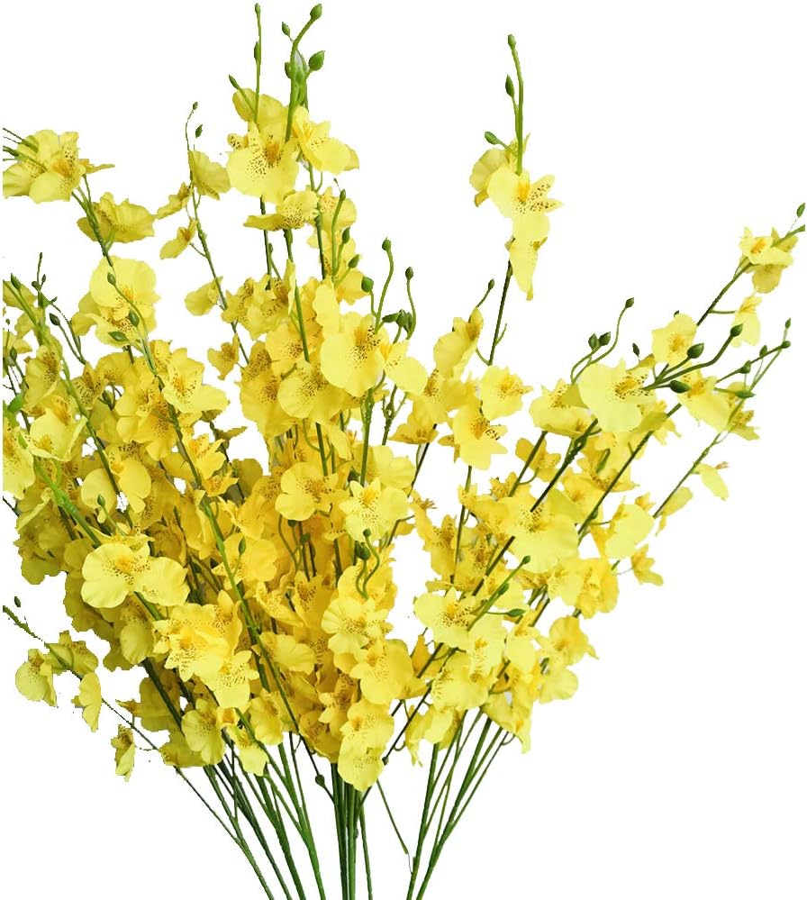 40'' 12Pcs - Artificial Flowers Orchids Silk Fake Flowers in Bulk, Dancing Lady Orchids Long Stem Yellow Fake Artificial Orchid Flowers for Table Home Hotel Festive Furnishing Decor
