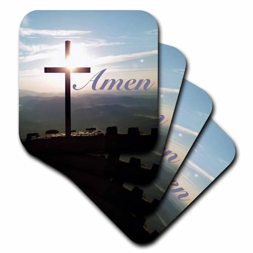 Set of 8 Coasters - Soft - Amen on a Photo of a Sunrise at Pretty Place Chapel in South Carolina. Stamp City - Typography