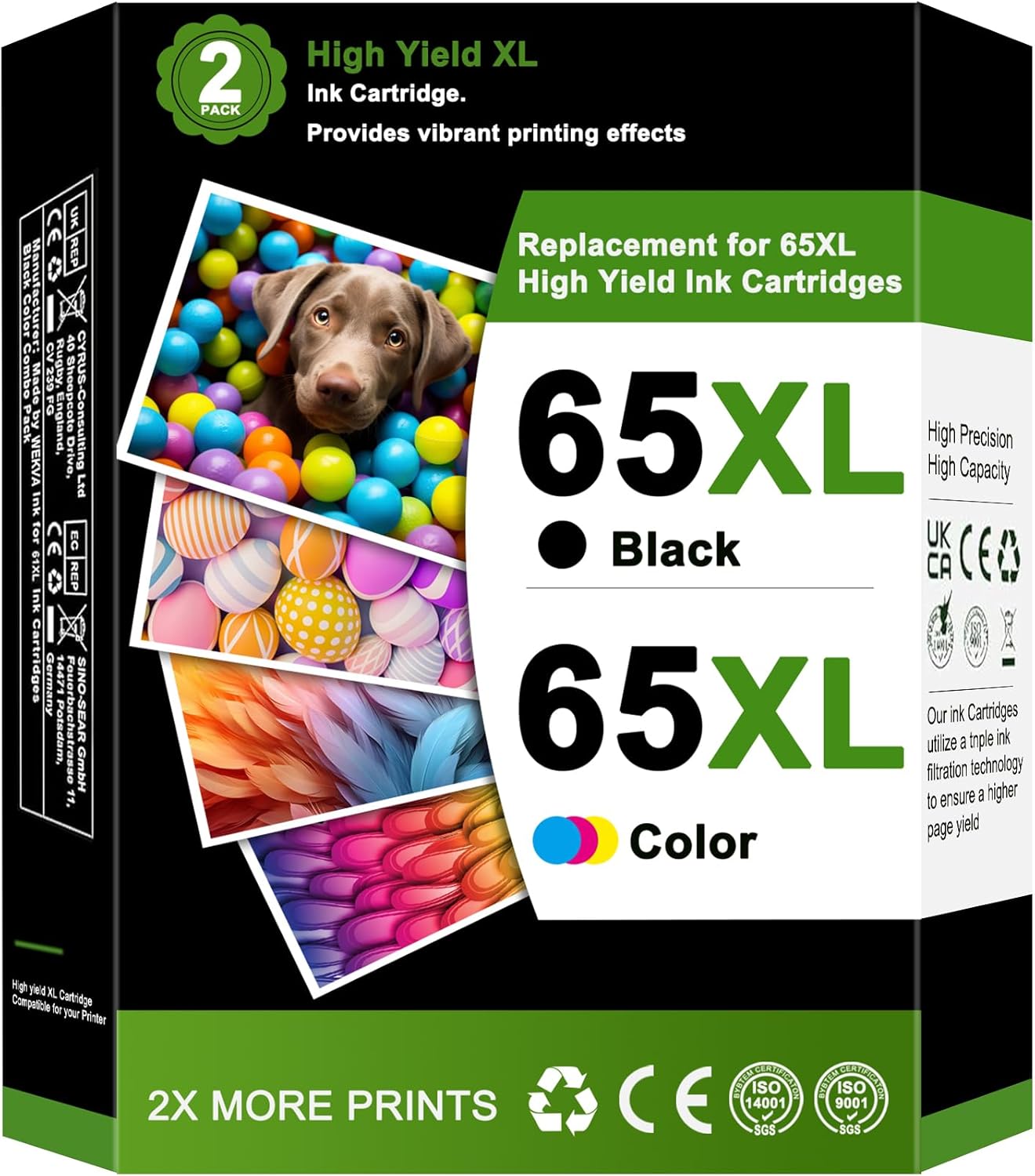 65XL High Yield 65 Ink Cartridges Black/Color Combo Pack (2-Pack, Black/Color) Replacement for HP Ink 65 XL Ink for DeskJet 3755 3700 3752 2655 2652Envy 5055 5052 5058 Printer