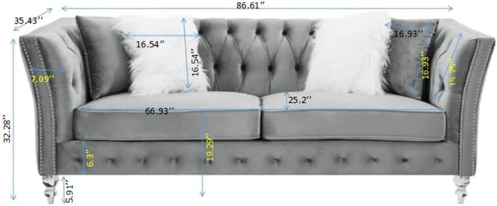 Solid Color Tufted Sofa for Living Room Gray