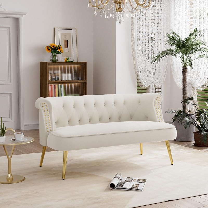 Velvet Loveseat Sofa, Modern 2 Seater Sofa with Gold Legs, 51