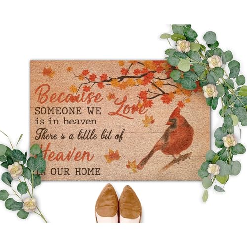 Because Someone We Love is in Heaven Coir Mat Christmas Red Brid Coir Fiber Doormat Hello Winter Rustic Weather Resistant Non Slip Mat for Outside Home High Traffic Area 16x24 Inch