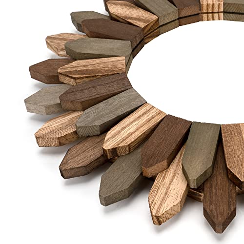 Honiway Farmhouse Wall Decor Mirror 12 inch Sunburst Boho Wood Mirror Rustic Home Decor Room Decoration for Bedroom Living Room Bathroom Weathered Walnut