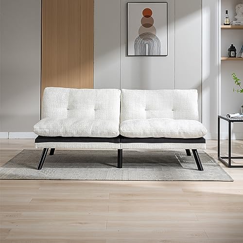 Convertible Sofa Bed Folding Futon Sofa Bed Modern Upholstered Sleeper Couch for Compact Living Room Fabric Home Recliner Sofa,for Small Apartments, Compact Living Spaces, Offices (Grey)